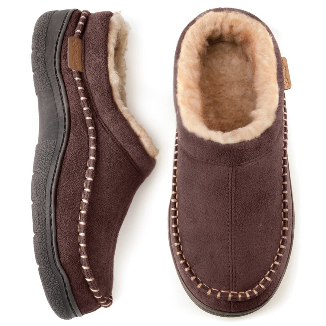 Chaussons Mocassins en Daim Doublés Fourrure à Semelle Crantée pour Homme