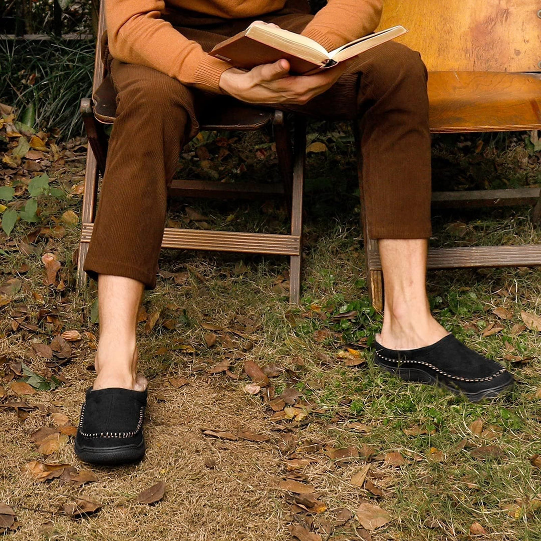 Chaussons Mocassins en Daim Doublés Fourrure à Semelle Crantée pour Homme