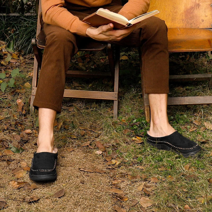 Chaussons Mocassins en Daim Doublés Fourrure à Semelle Crantée pour Homme