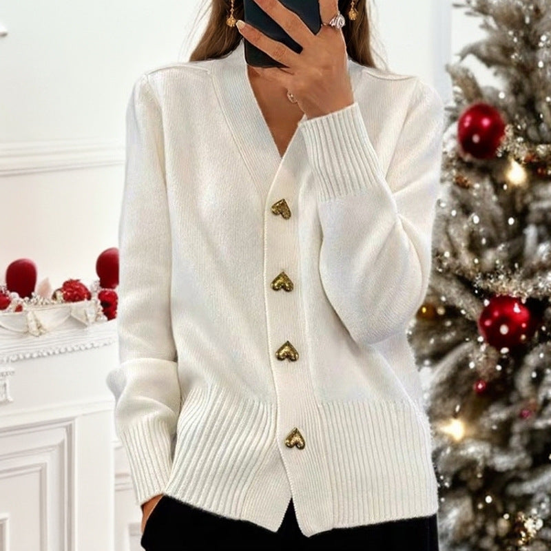 Cardigan en Maille à Boutons Cœur