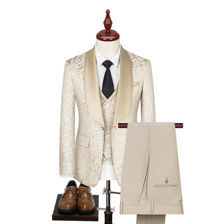 Costume 3 Pièces Homme Imprimé Fleuri Col Châle