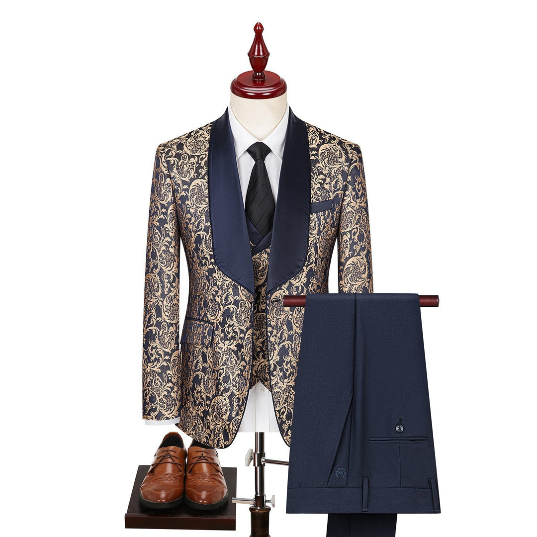 Costume 3 Pièces Homme Imprimé Fleuri Col Châle