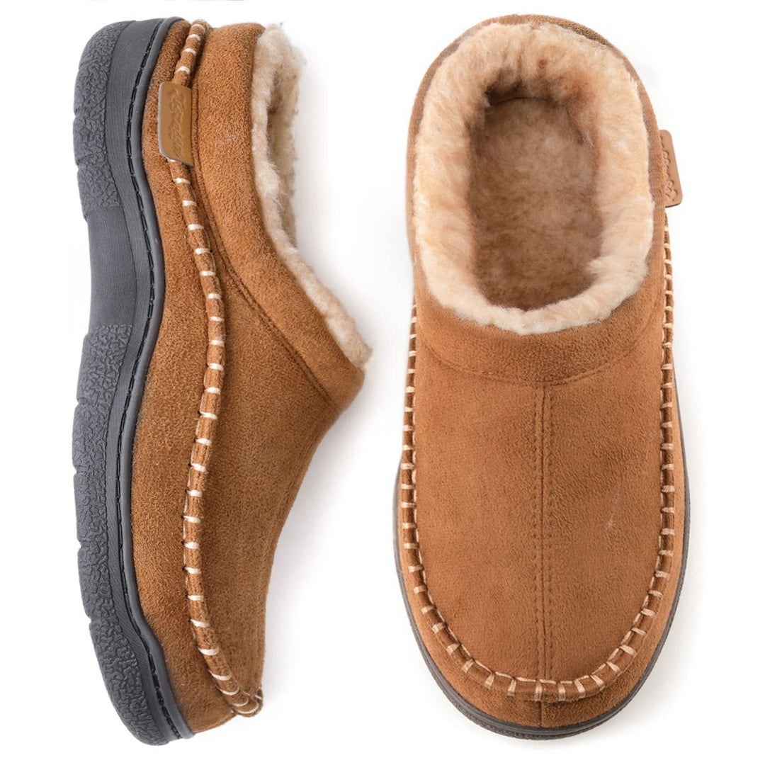 Chaussons Mocassins en Daim Doublés Fourrure à Semelle Crantée pour Homme