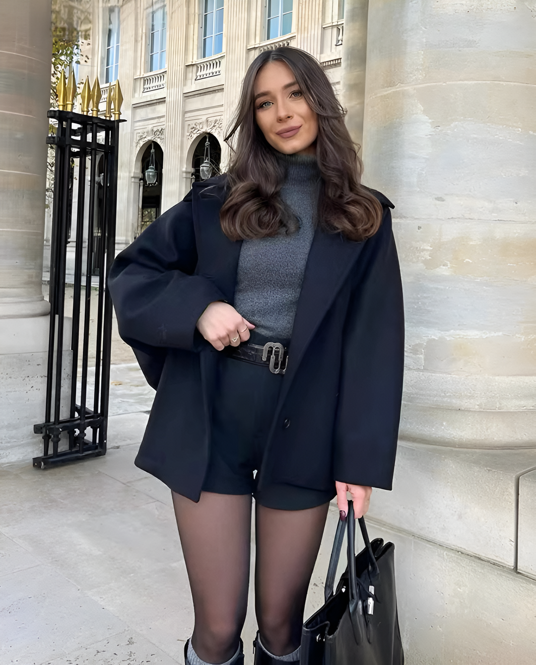 Manteau d’Hiver Long Femme en Laine-Polyester à Double Boutonnage