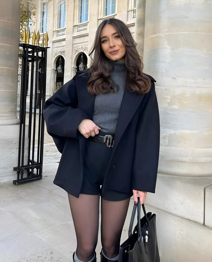 Manteau d’Hiver Long Femme en Laine-Polyester à Double Boutonnage