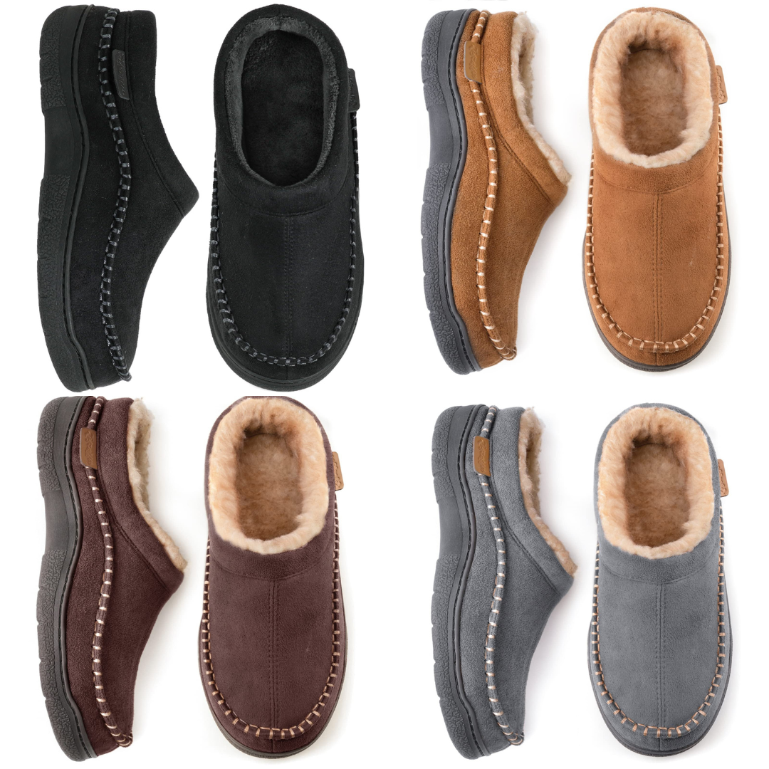 Chaussons Mocassins en Daim Doublés Fourrure à Semelle Crantée pour Homme