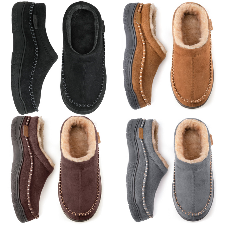 Chaussons Mocassins en Daim Doublés Fourrure à Semelle Crantée pour Homme