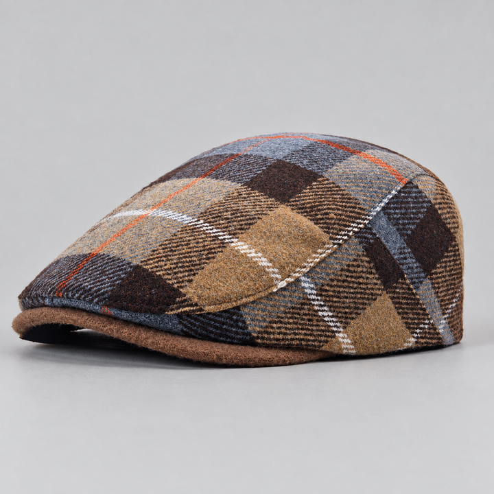 Casquette Plate Homme en Laine avec Motif Tartan et Visière Courte