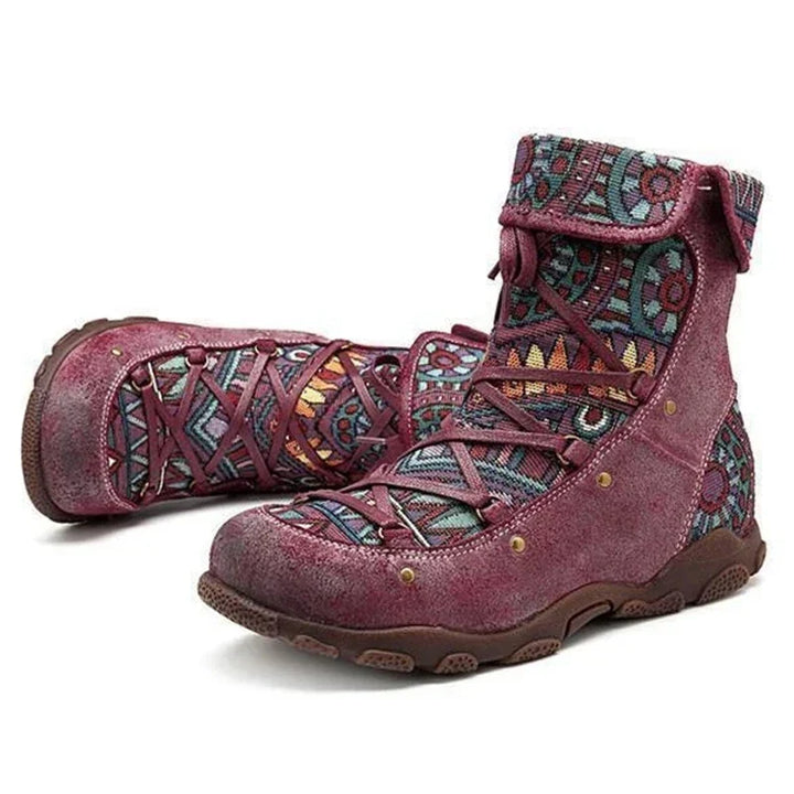 Bottines Femme Lacées Motif Bout Rond Semelle Crantée