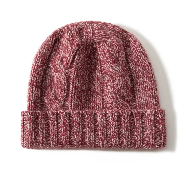 Bonnet Femme Cachemire Maille Torsadée Revers Côtelé