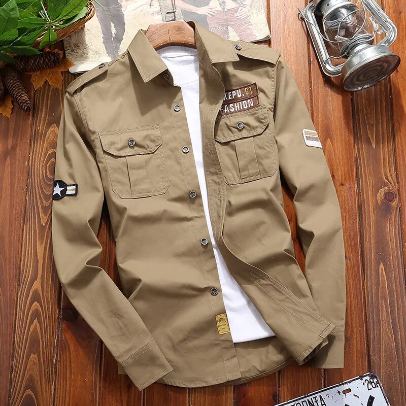 Chemise Utilitaire Homme en Mélange de Coton avec Poches Poitrine