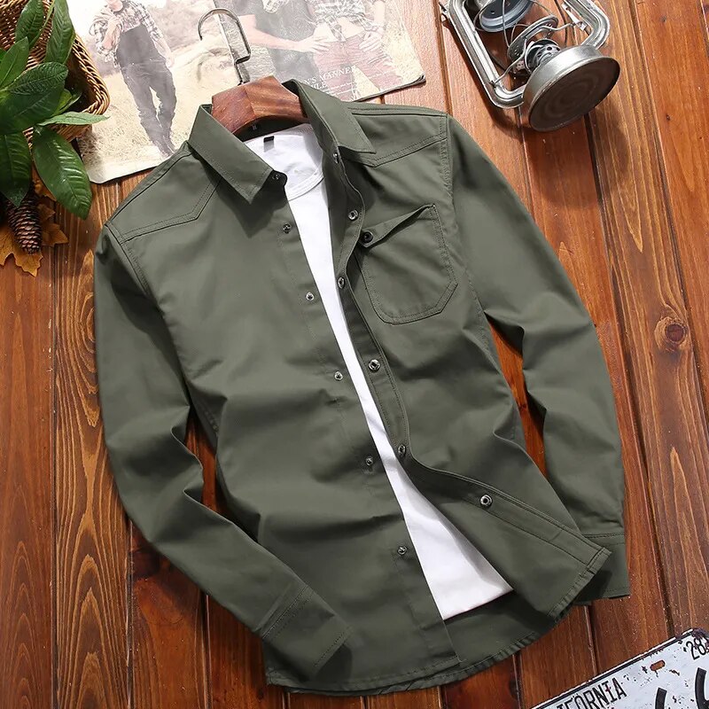 Chemise Utilitaire Homme en Mélange de Coton avec Poches Poitrine