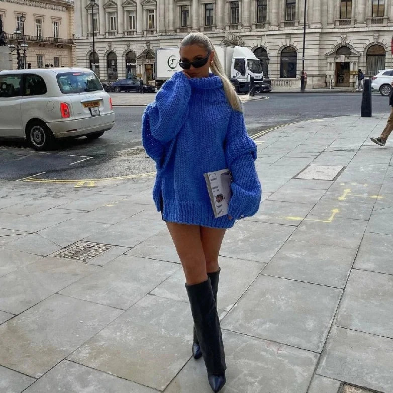Pull Col Roulé Femme en Grosse Maille – Coupe Oversize