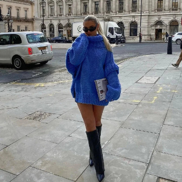 Pull Col Roulé Femme en Grosse Maille – Coupe Oversize