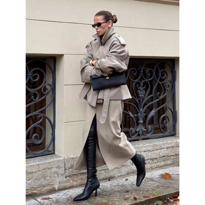Manteau Long Oversize Femme à Col à Revers