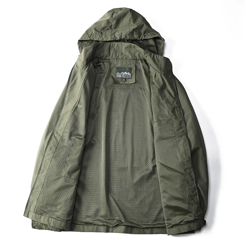 Veste coupe-vent imperméable à capuche pour hommes avec poche poitrine