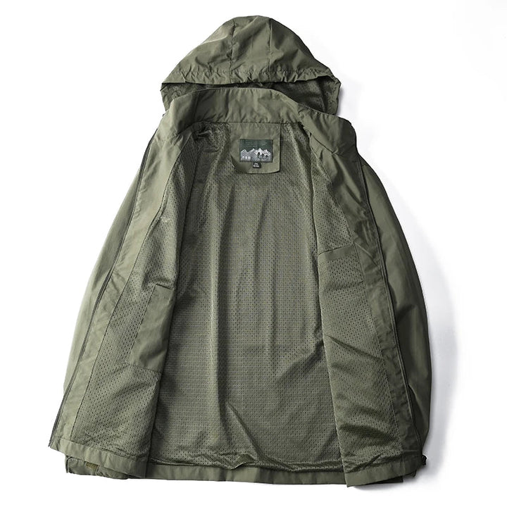 Veste coupe-vent imperméable à capuche pour hommes avec poche poitrine