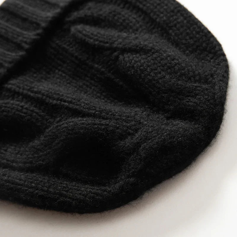 Bonnet Femme Cachemire Maille Torsadée Revers Côtelé