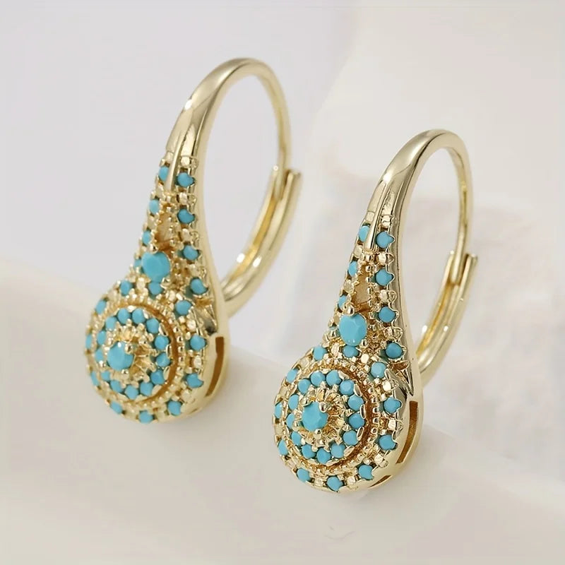 Boucles d’Oreilles Pendantes Dorées avec Turquoise