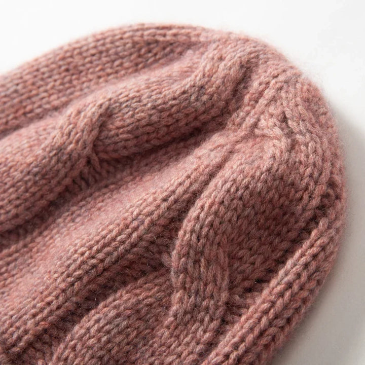 Bonnet Femme Cachemire Maille Torsadée Revers Côtelé