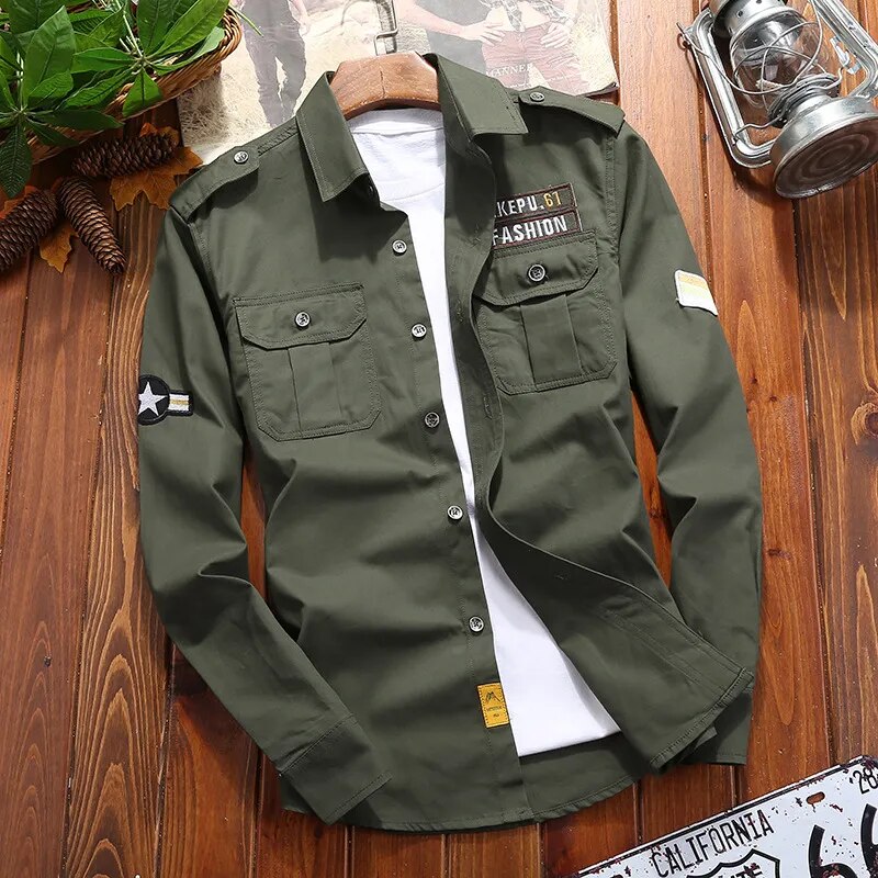 Chemise Utilitaire Homme en Mélange de Coton avec Poches Poitrine