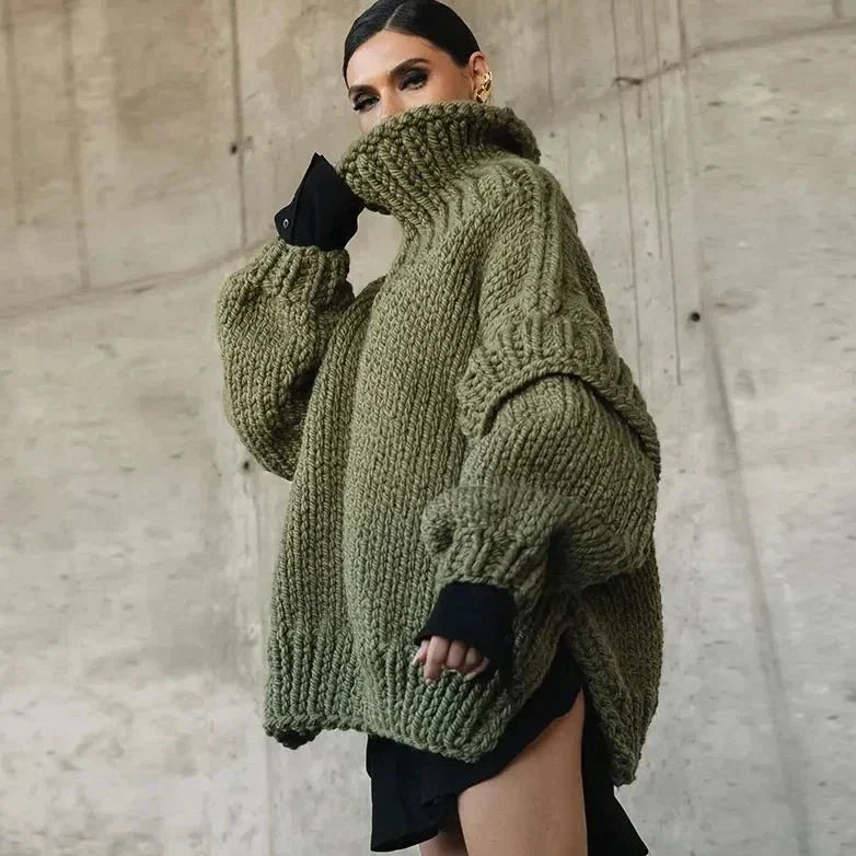 Pull Col Roulé Femme en Grosse Maille – Coupe Oversize