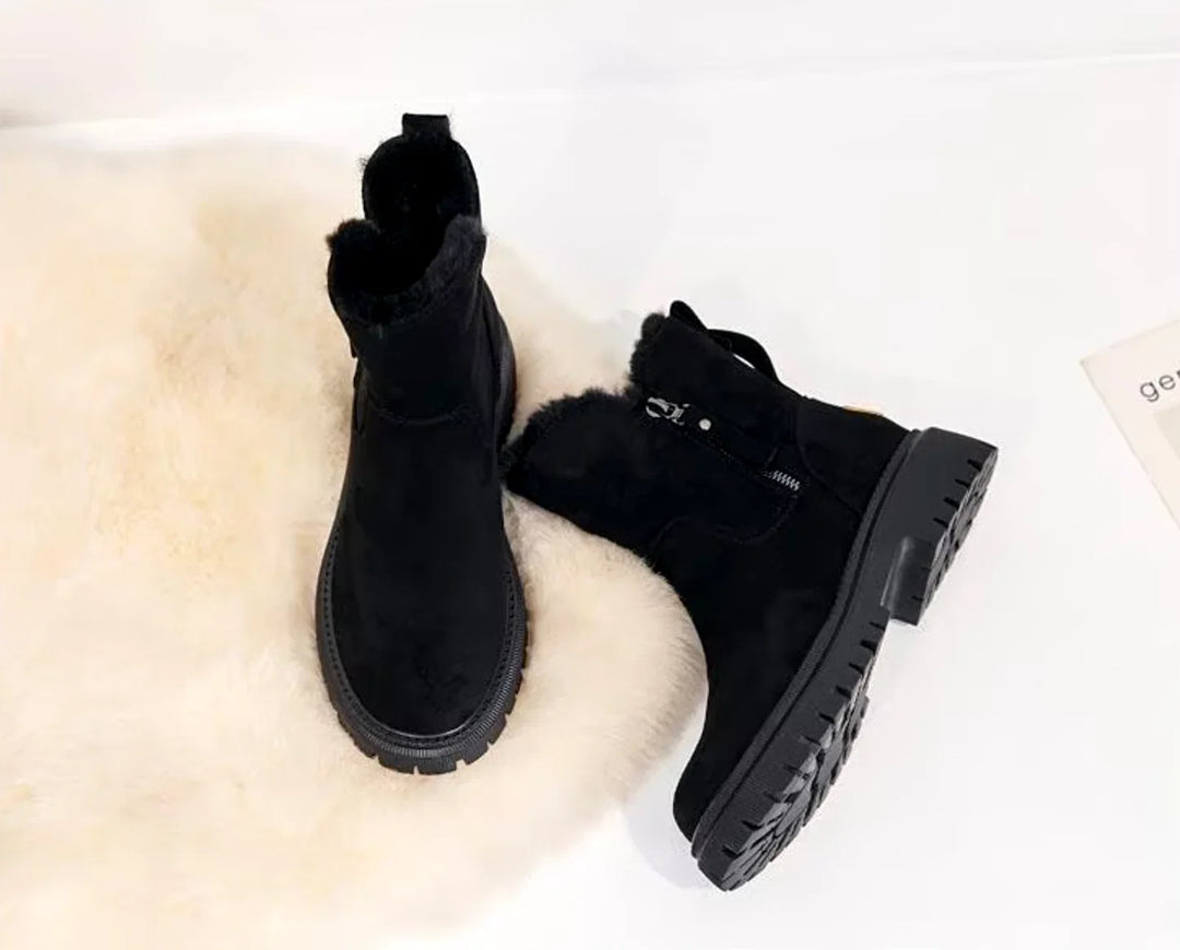 Bottines Femme à Semelle Épaisse Doublées en Fausse Fourrure