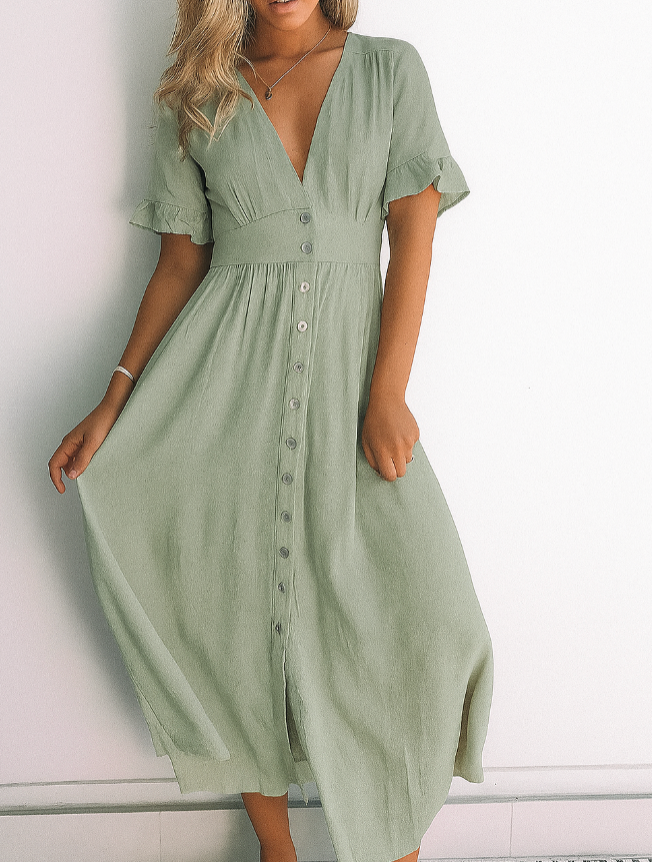 Séraphine | Robe longue élégante à col en V pour femmes