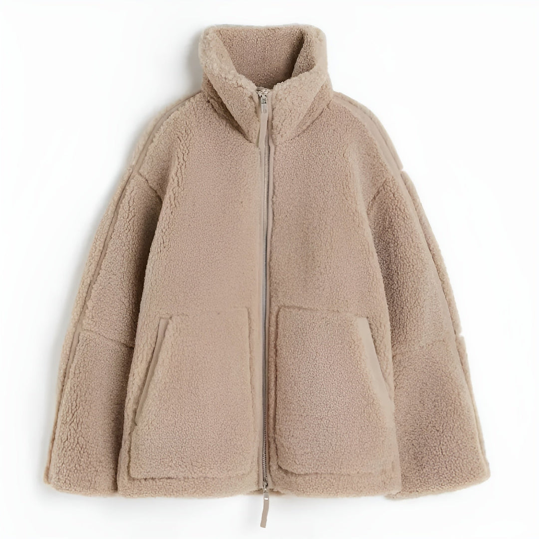 Manteau Femme Teddy À Capuche Zip Intégral Coupe Décontractée Et Poches