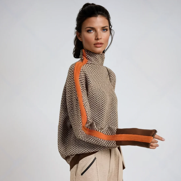 Sweat-shirt Col Roulé à Rayures Femme