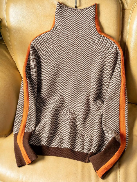 Sweat-shirt Col Roulé à Rayures Femme