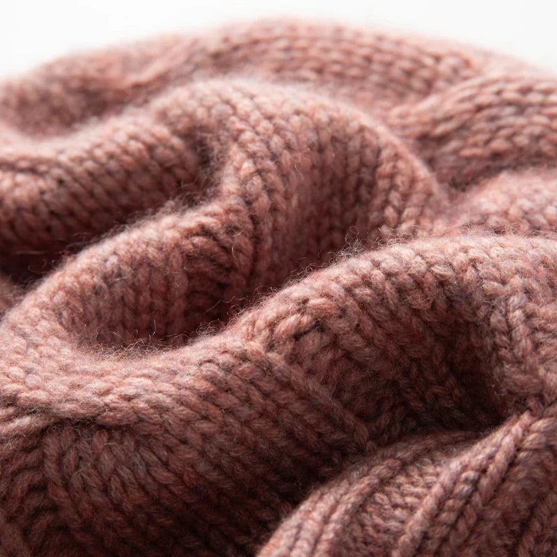 Bonnet Femme Cachemire Maille Torsadée Revers Côtelé
