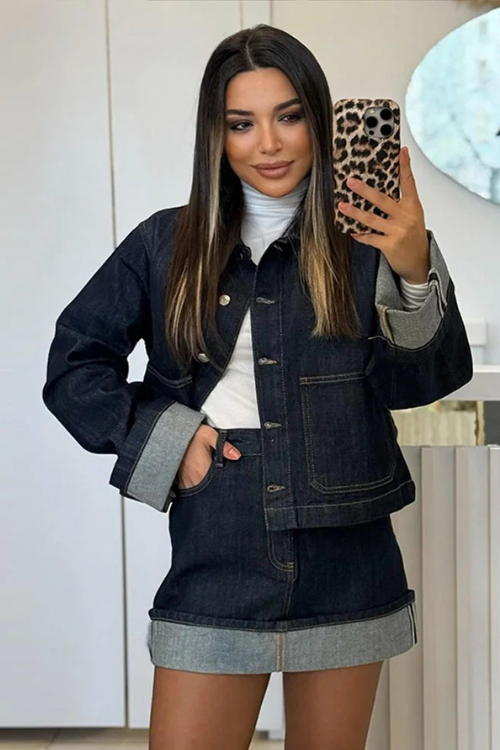 Larkin | Ensemble veste en denim cropped et mini jupe pour femmes