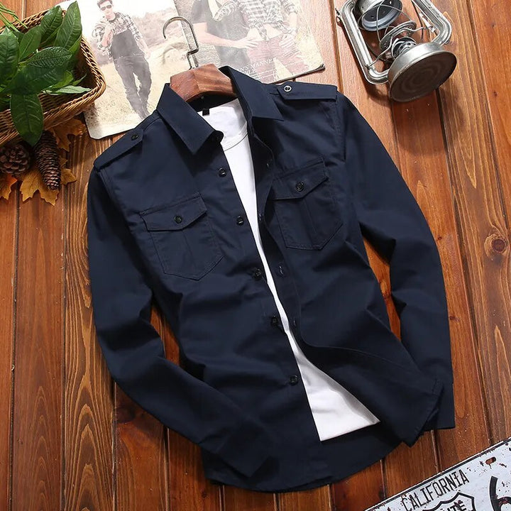 Chemise Utilitaire Homme en Mélange de Coton avec Poches Poitrine
