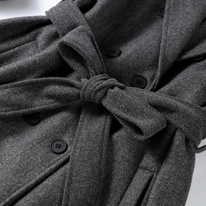 Manteau Long Femme Ceinturé Col Revers Manches Longues