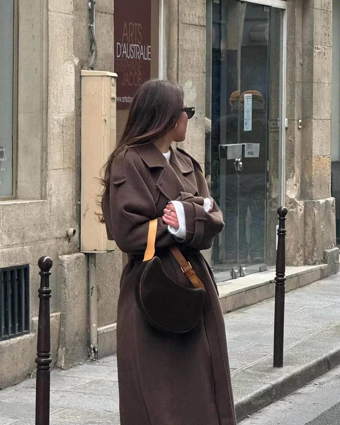 Manteau Long Femme Ceinturé Col Revers Manches Longues
