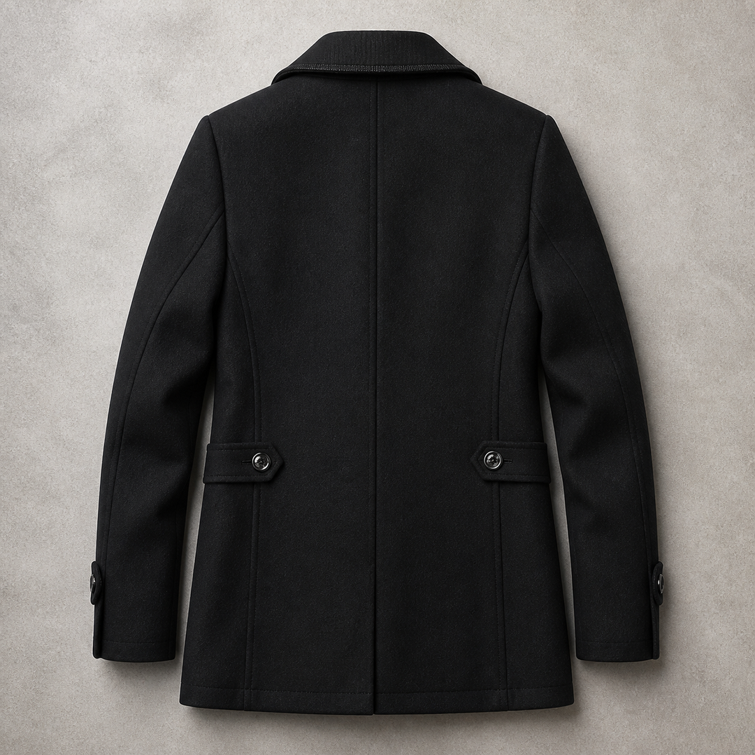 Manteau Homme Mi Long Mélange De Laine Double Col Boutonné Poches Zippées