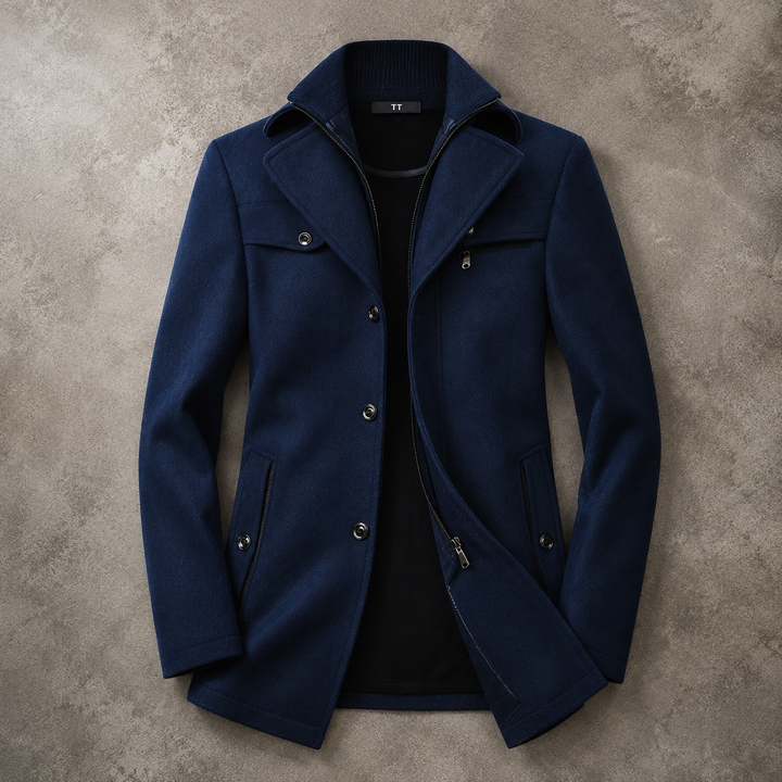 Manteau Homme Mi Long Mélange De Laine Double Col Boutonné Poches Zippées