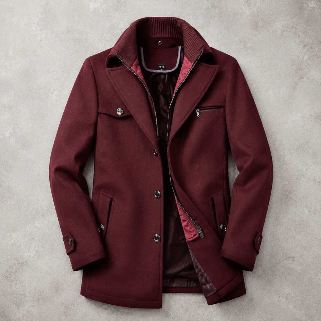 Manteau Homme Mi Long Mélange De Laine Double Col Boutonné Poches Zippées