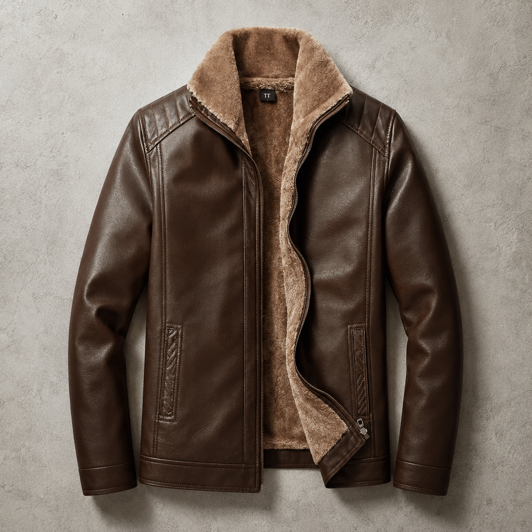 Blouson Homme En Simili Cuir Doublure Fausse Fourrure Col Montant