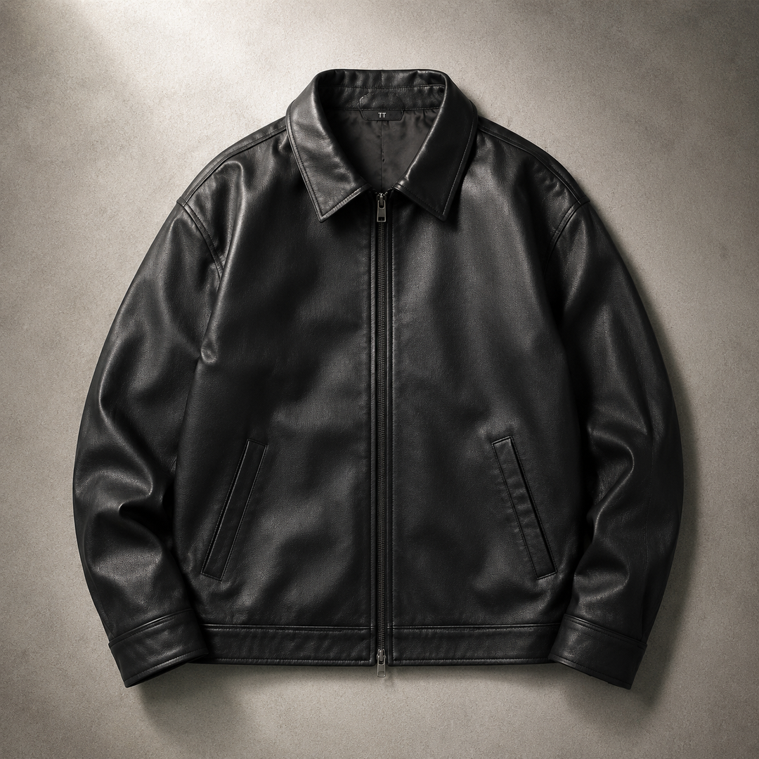 Blouson Homme Décontracté En Simili Cuir Col Rabattu Et Poches Latérales
