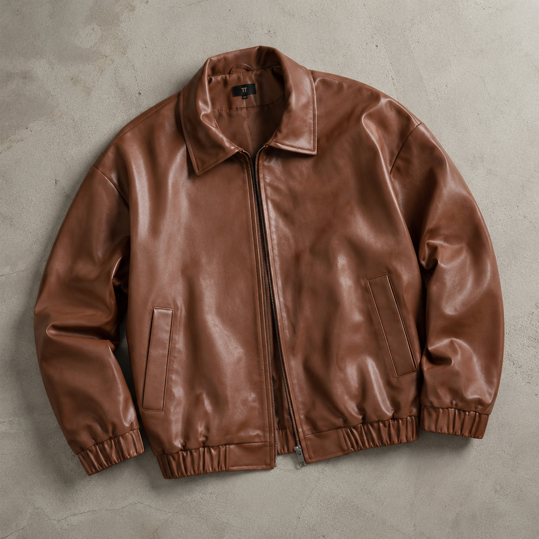 Blouson Homme Décontracté En Simili Cuir Col Rabattu Et Poches Latérales