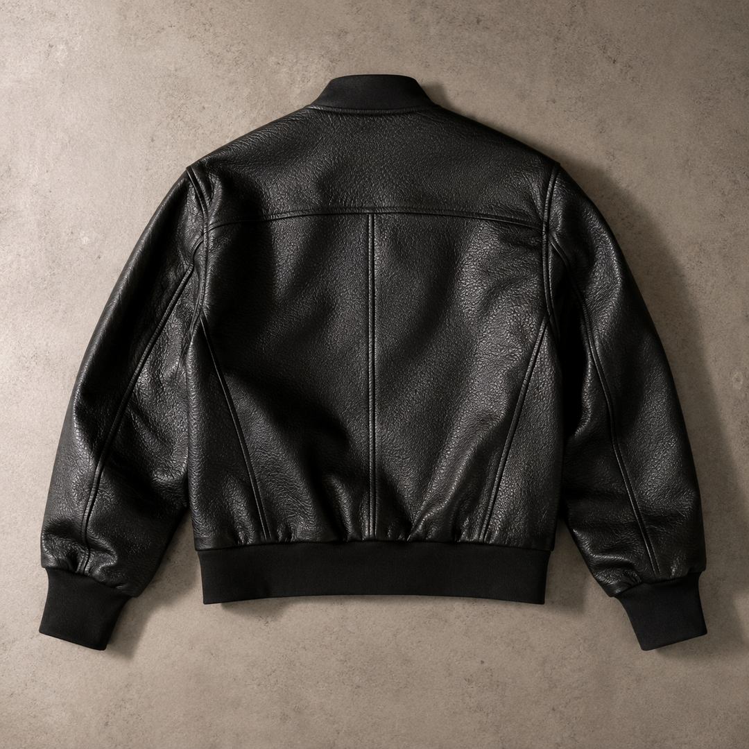 Blouson Bomber Homme Coupe Courte En Simili Cuir Col Ras Du Cou