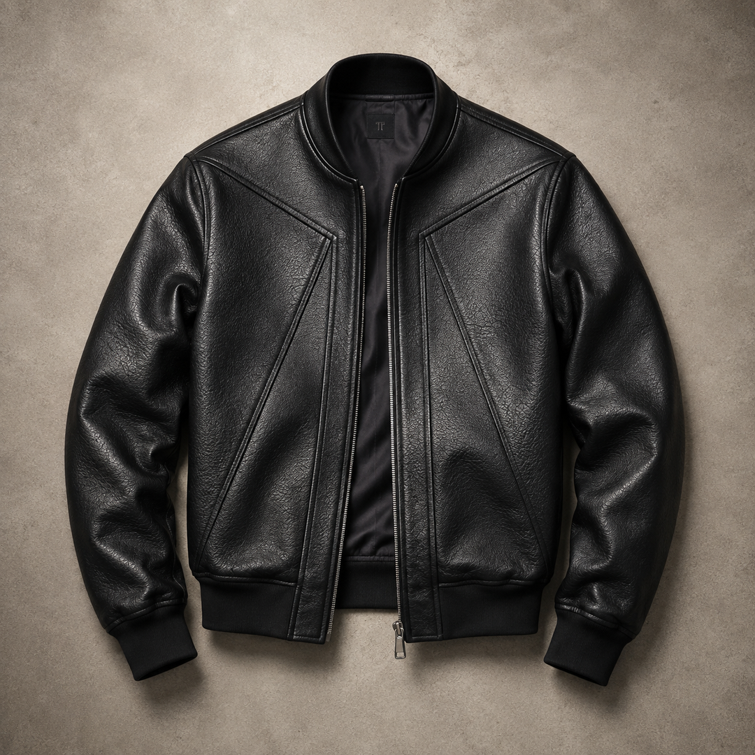 Blouson Bomber Homme Coupe Courte En Simili Cuir Col Ras Du Cou