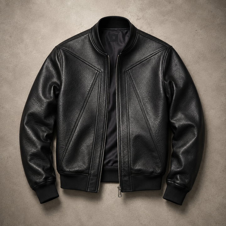 Blouson Bomber Homme Coupe Courte En Simili Cuir Col Ras Du Cou