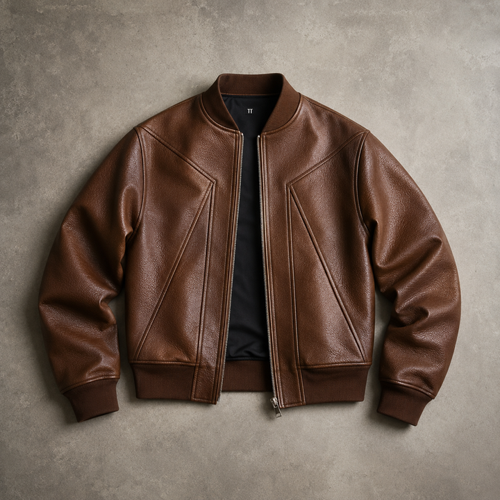 Blouson Bomber Homme Coupe Courte En Simili Cuir Col Ras Du Cou