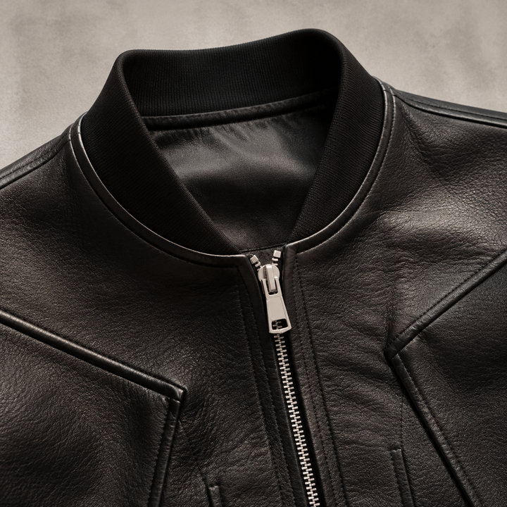 Blouson Bomber Homme Coupe Courte En Simili Cuir Col Ras Du Cou