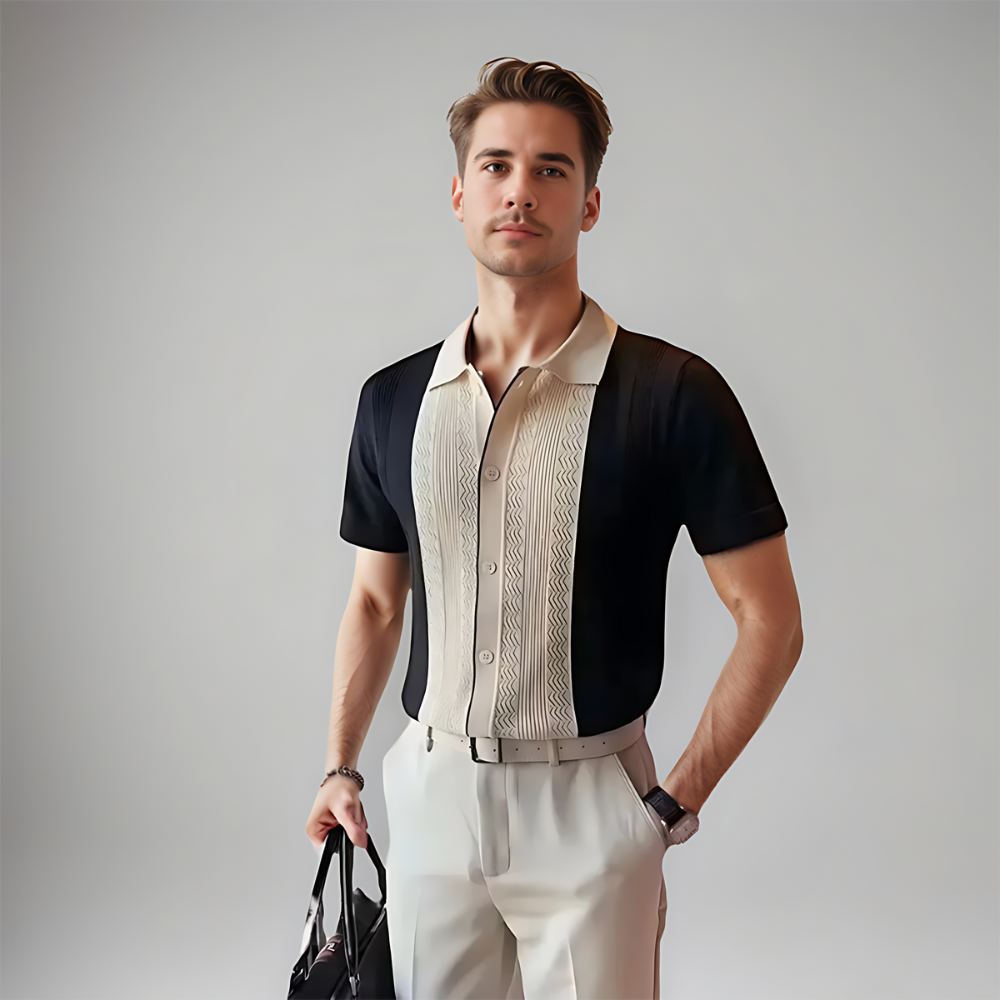 Fabien | Chemise en maille à panneaux contrastés pour hommes