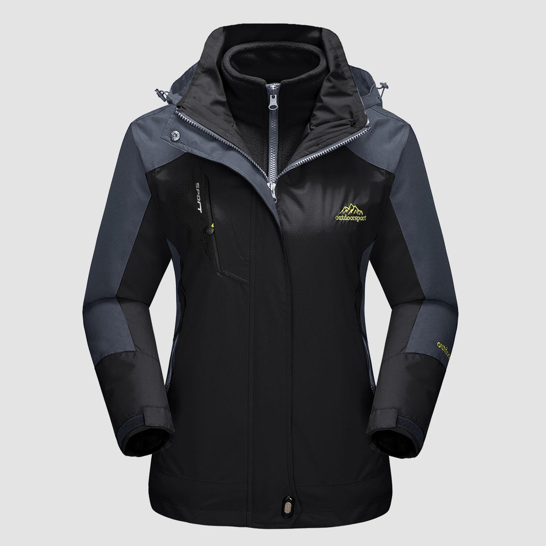 Veste de Ski Femme 3 en 1 Imperméable Doublée Polaire à Capuche