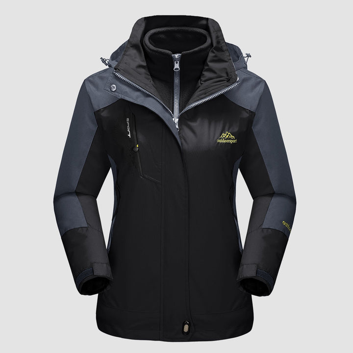 Veste de Ski Femme 3 en 1 Imperméable Doublée Polaire à Capuche
